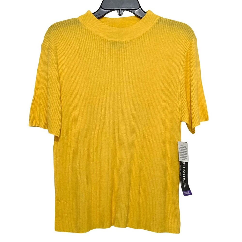 Y2K Happy Dopamine Ribbed Pullover Sweater L Yellow Preppy Bold Fall Color Mod